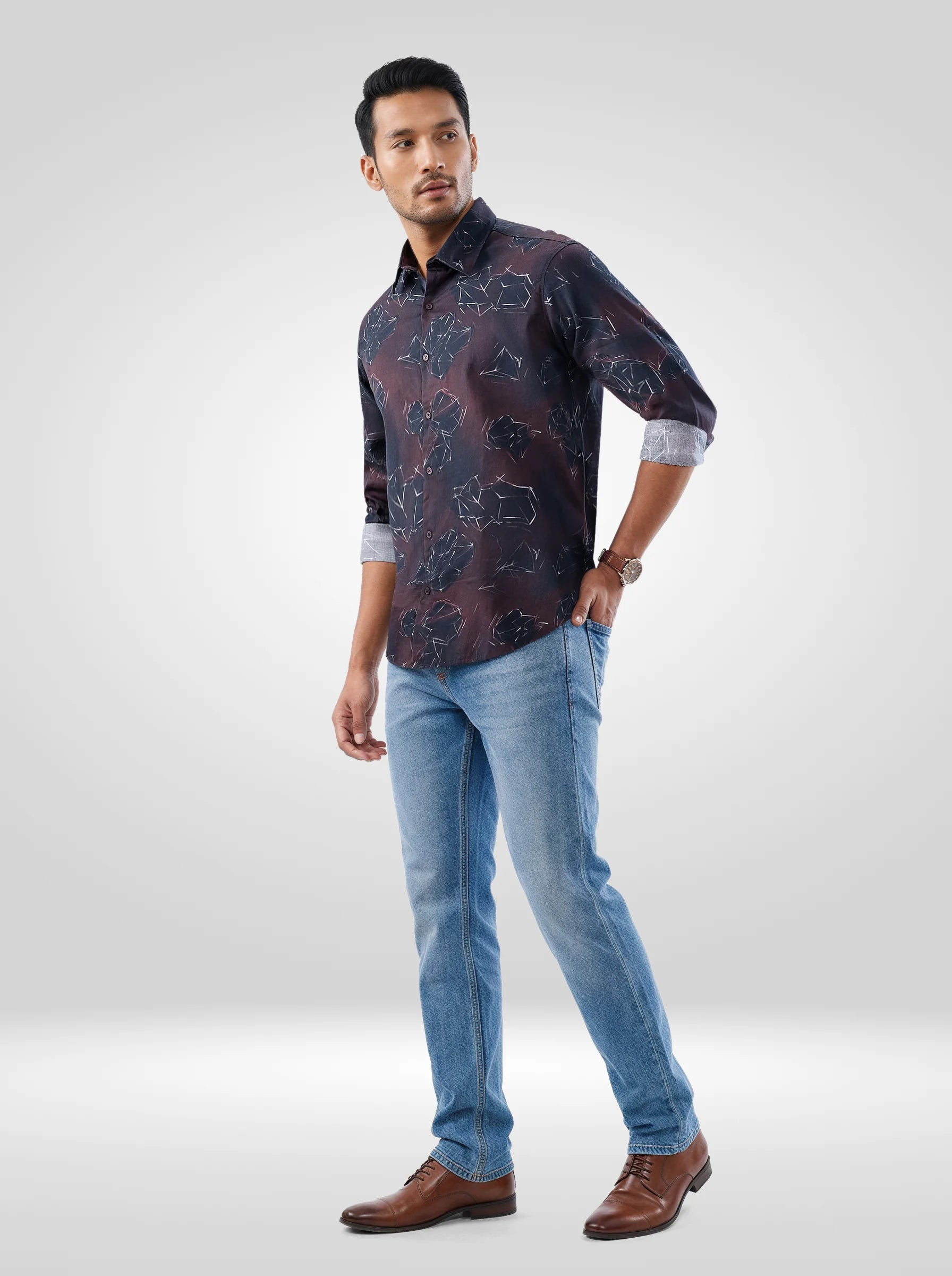 Men Shirt Print Red Regular Fit