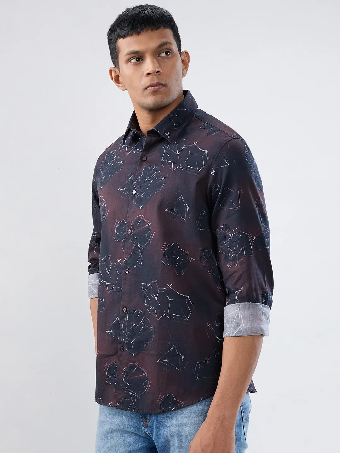 Men Shirt Print Red Regular Fit