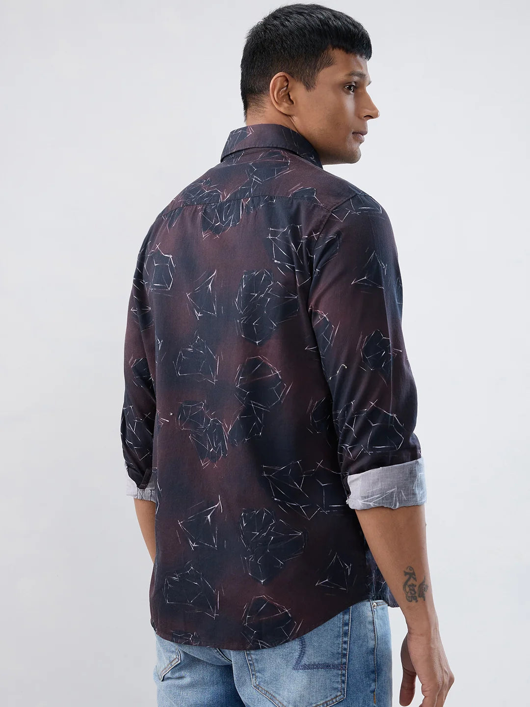 Men Shirt Print Red Regular Fit