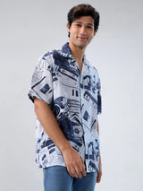 Men Shirt Print White Relaxed Fit
