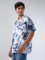Men Shirt Print White Relaxed Fit