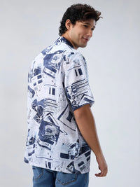 Men Shirt Print White Relaxed Fit