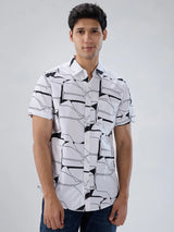 Men Shirt Print White Regular Fit