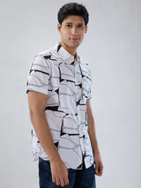 Men Shirt Print White Regular Fit