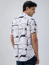 Men Shirt Print White Regular Fit