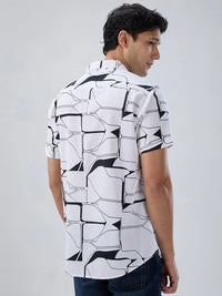 Men Shirt Print White Regular Fit