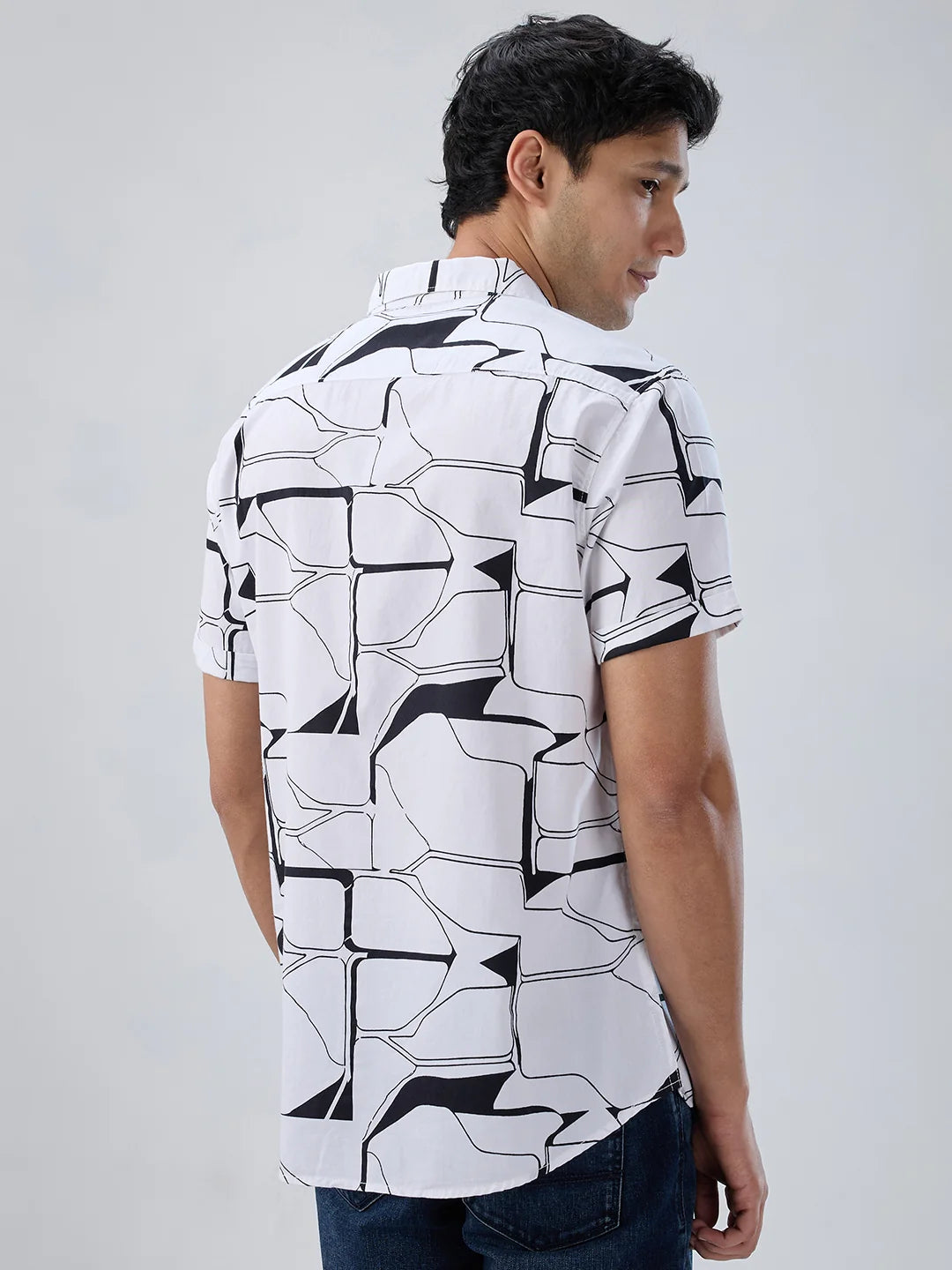 Men Shirt Print White Regular Fit