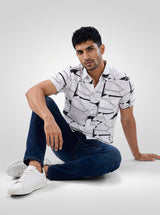 Men Shirt Print White Regular Fit