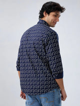 Men Shirt Print Blue Navy Regular Fit