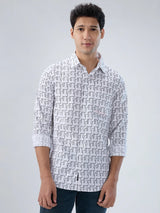 Men Shirt Print White Regular Fit
