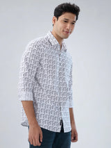 Men Shirt Print White Regular Fit