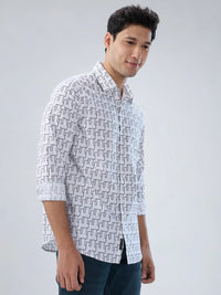 Men Shirt Print White Regular Fit
