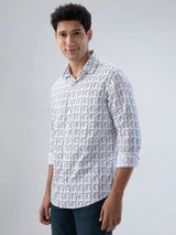 Men Shirt Print White Regular Fit