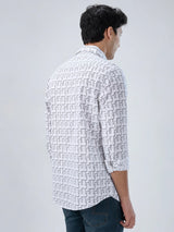 Men Shirt Print White Regular Fit