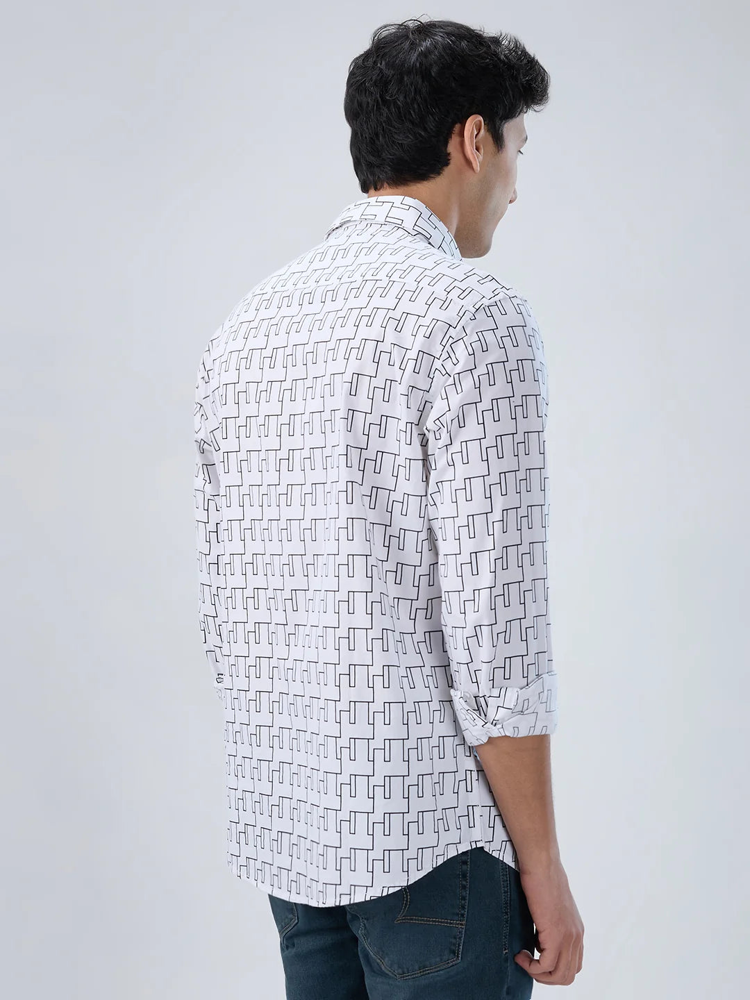Men Shirt Print White Regular Fit