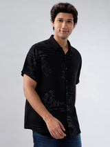 Men Shirt Print Black Regular Fit