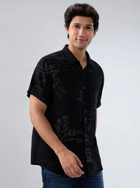 Men Shirt Print Black Regular Fit