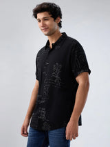 Men Shirt Print Black Regular Fit