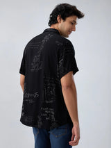 Men Shirt Print Black Regular Fit