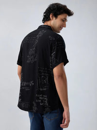 Men Shirt Print Black Regular Fit