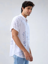 Men Shirt Print White Regular Fit