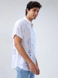 Men Shirt Print White Regular Fit