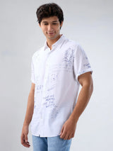 Men Shirt Print White Regular Fit