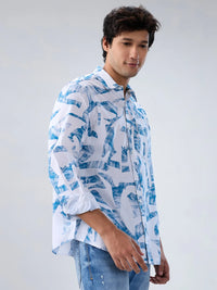 Men Shirt Print White Regular Fit