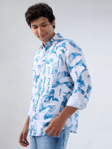 Men Shirt Print White Regular Fit