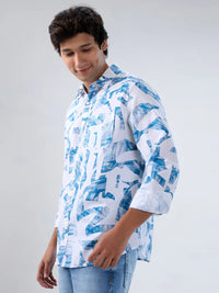 Men Shirt Print White Regular Fit