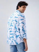 Men Shirt Print White Regular Fit