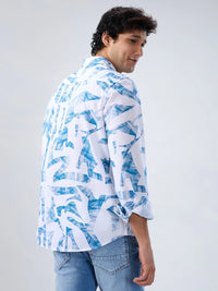 Men Shirt Print White Regular Fit