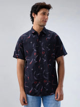 Men Shirt Print Black Regular Fit