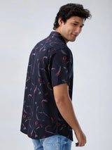 Men Shirt Print Black Regular Fit
