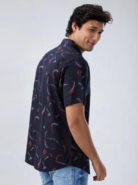 Men Shirt Print Black Regular Fit