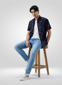 Men Shirt Print Black Regular Fit