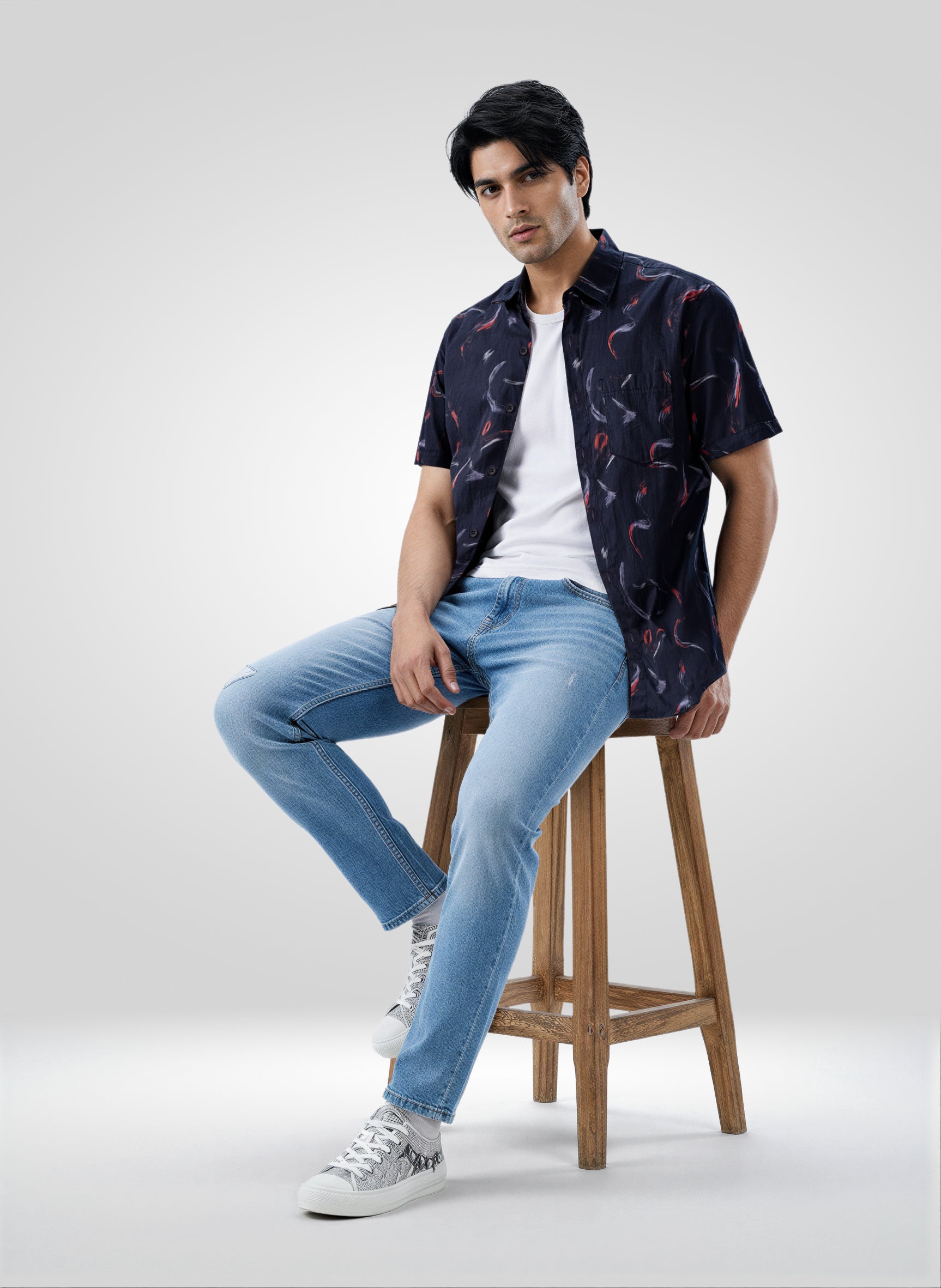 Men Shirt Print Black Regular Fit