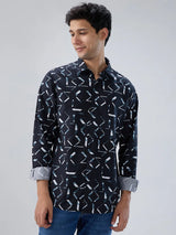 Men Shirt Print Black Regular Fit