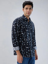 Men Shirt Print Black Regular Fit