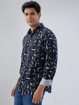 Men Shirt Print Black Regular Fit
