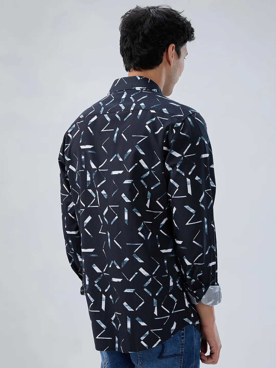 Men Shirt Print Black Regular Fit