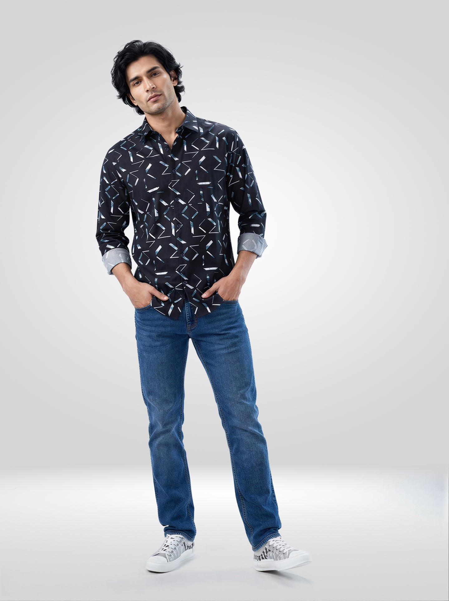 Men Shirt Print Black Regular Fit