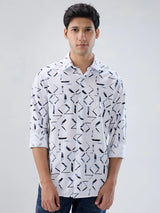 Men Shirt Print White Regular Fit