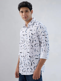 Men Shirt Print White Regular Fit