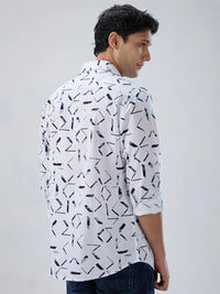 Men Shirt Print White Regular Fit