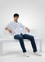 Men Shirt Print White Regular Fit