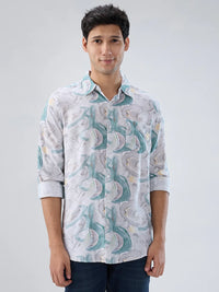 Men Shirt Print Green Regular Fit