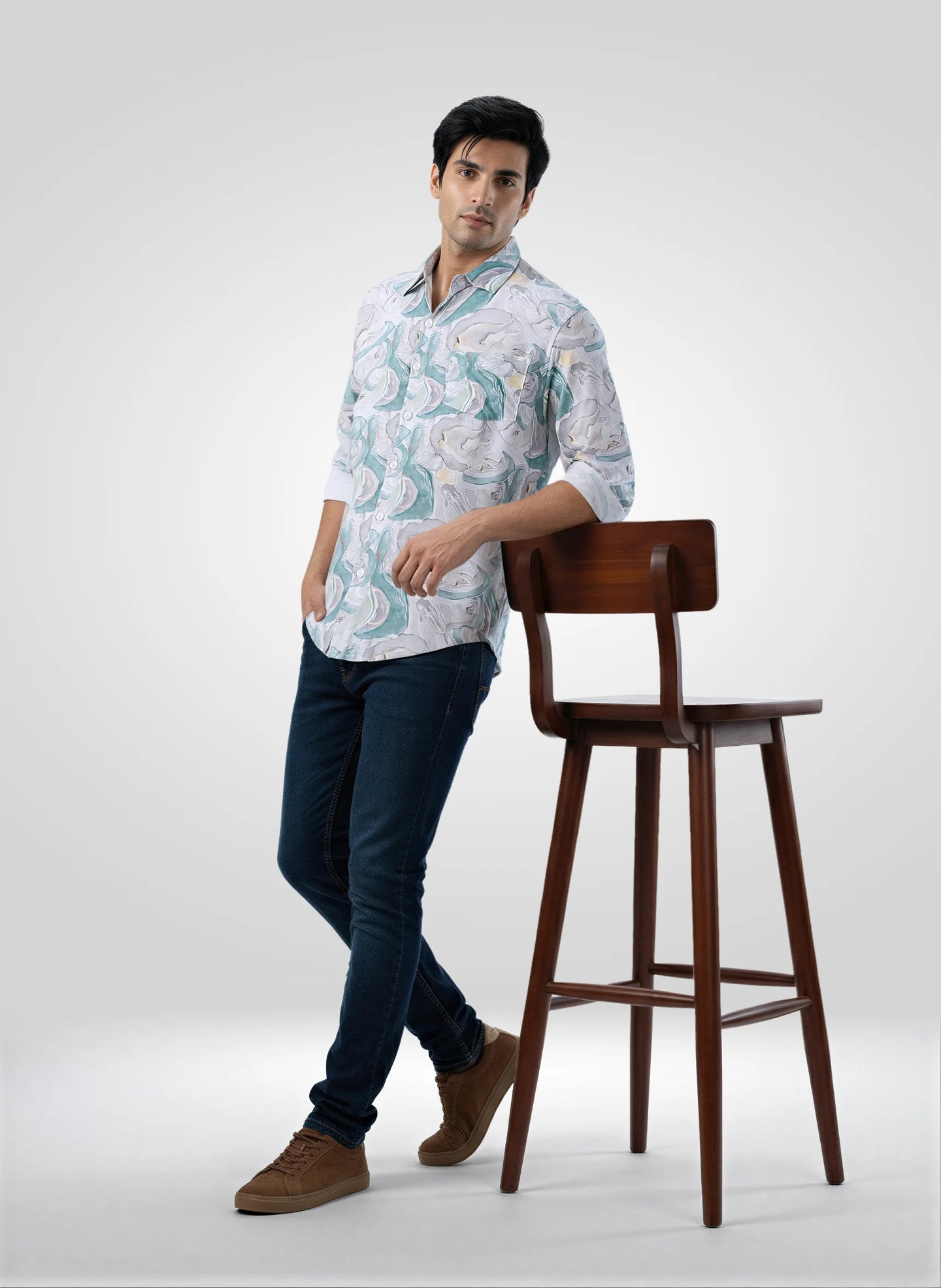 Men Shirt Print Green Regular Fit