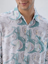 Men Shirt Print Green Regular Fit