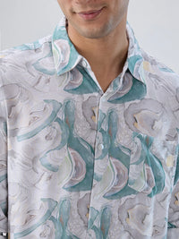 Men Shirt Print Green Regular Fit